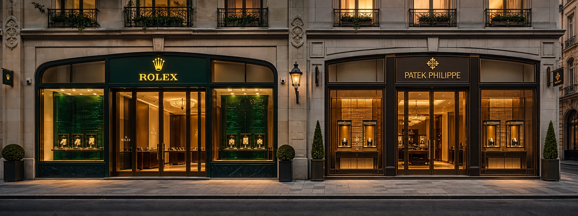 Rolex and Patek Philippe flagship boutique storefronts